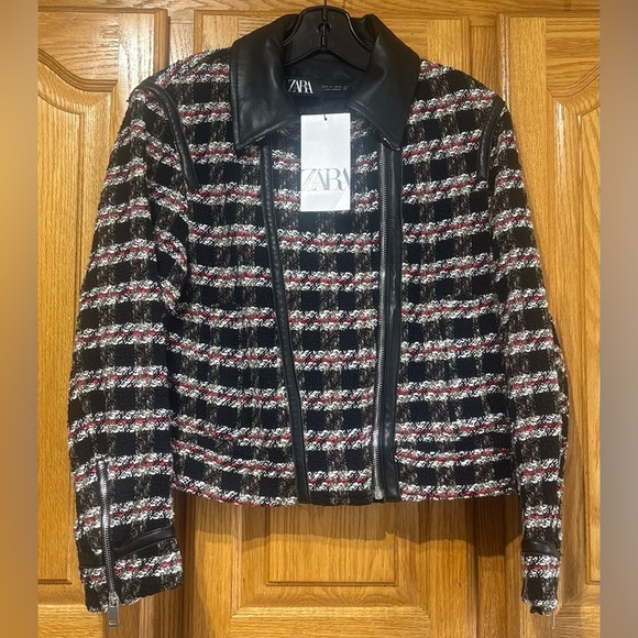 NWT Zara Women's Tweed Biker Style Blazer Jacket Small - Picture 5 of 10